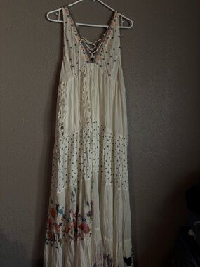 Free People Cream Maxi Dress with Multi Floral Embroidery